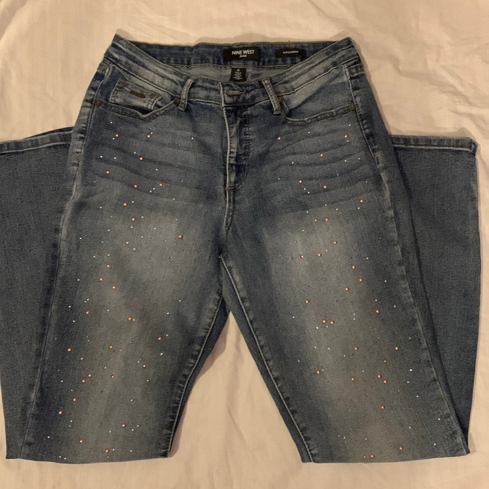 👖Women’s Nine West Slim Boyfriend Ankle Jeans   Size 6 Studded Front preowned